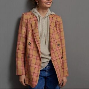 Anthropologie Maeve Victoria Blazer Plaid Career Preppy Casual Work Size Small